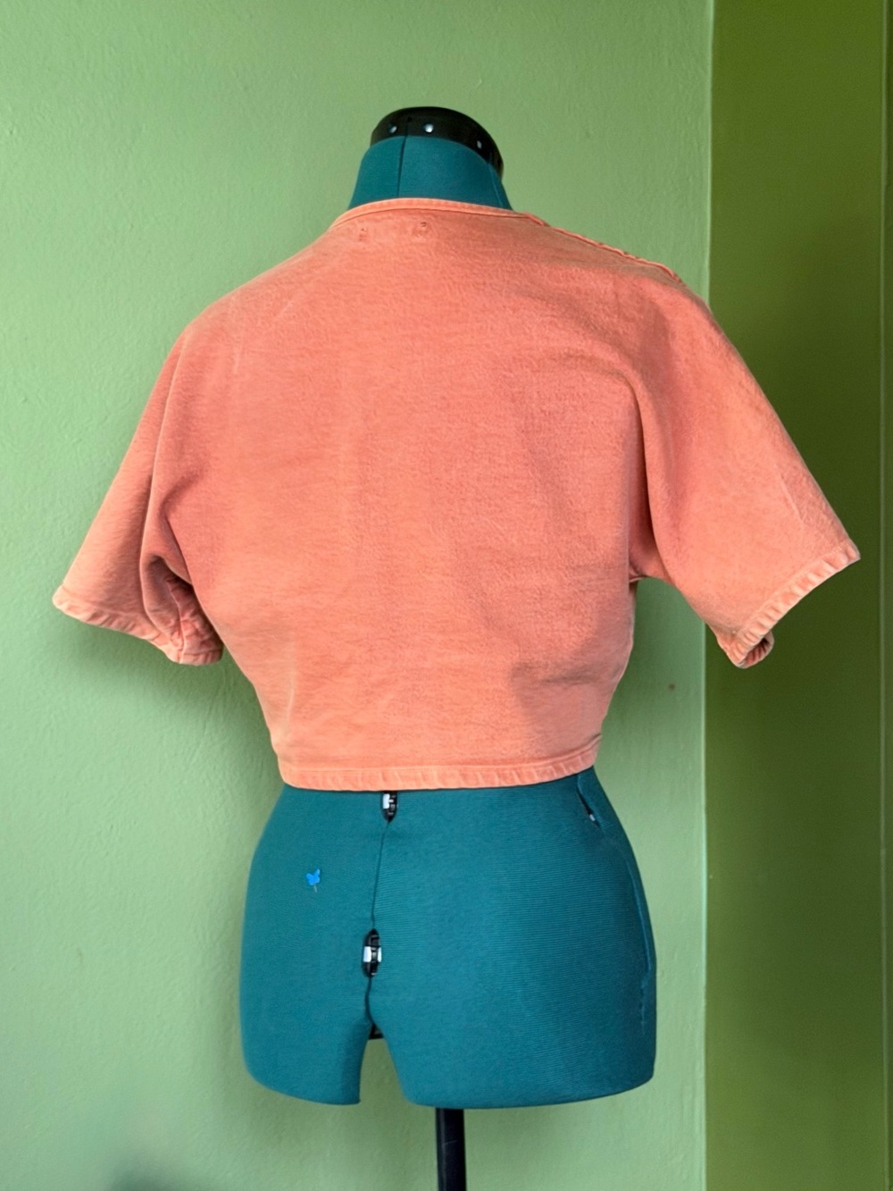 Cropped Tie-Front Jean Top in Coral Orange - Picture 3 of 4